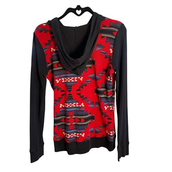 Lauren Ralph Lauren Active Southwestern Print Knit Hoodie Red Blue Medium AS IS - Picture 4 of 6